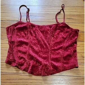 Vtg Victorias Secret Cami Tank Sz S Crushed Velvet Red Cropped 90s Y2K Grunge
